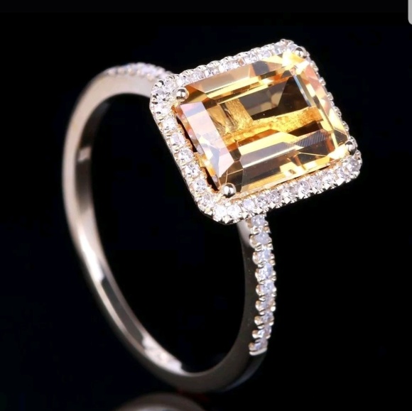 new Women citrine crystal claw ring silver filled - Picture 2 of 4